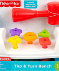 Toddler Tap And Turn Tool Bench Play Set For Tiny Tot Builders, Kid Friendly, A Two Sided Construction Toy With Five Colorful Shape Pegs