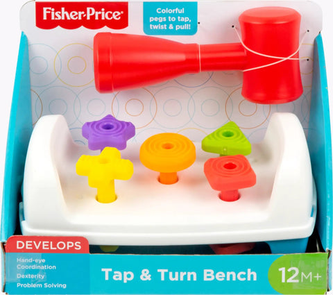 Toddler Tap And Turn Tool Bench Play Set For Tiny Tot Builders, Kid Friendly, A Two Sided Construction Toy With Five Colorful Shape Pegs