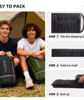 Oversized Double Sleeping Bag For Two Adults Queen Size With Two Pillows Built For Camping shown packed and rolled up