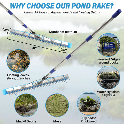 Beast Of A 31 Inch Heavy Duty Landscape And Pond Rake For Gravel Driveways And Water Cleanup Multi Function Weed Removal Tool