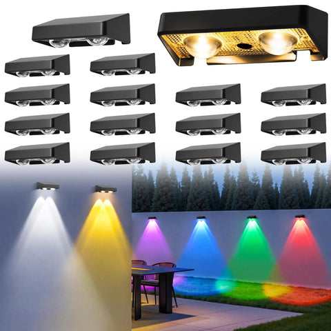 Outdoor Solar Fence Lights 16 Pack With 9 Color Options And 11 Modes 50 Lumens Brighter LED Focus Lens IP65 Waterproof