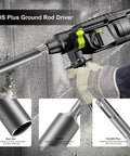 SDS Plus hammer drill with Ground Rod Driver for 5/8 to 3/4 inch rods, solid steel, rust-resistant, easy to use, on concrete wall