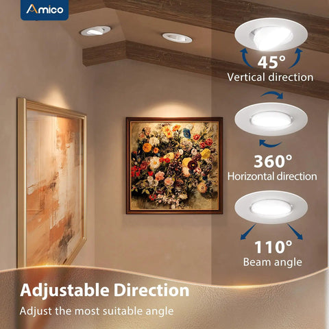 Six Pack LED Gimbal Downlights Recessed Can Lights Featuring Adjustable Swivel Eyeball Design With Sleek Metal Trim Perfect For Quick Retrofit Jobs And Home Setups Easy No Fuss Install Delivers A Dope Accent Glow For Any Room