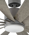 Premium 60 Inch Smart Ceiling Fan With Slick 12 Blade Design And Built In Led Light Kit Wet Rated For Indoor Outdoor Spaces Graphite Weathered Gray Finish close-up view of blades and light