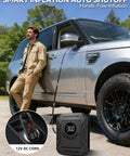 Portable Tire Inflator Air Compressor With 150 PSI Fast Inflation No Battery Needed 12V DC Car Adapter in use with SUV