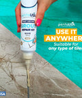 Warm Beige Tile Grout Repair Kit With Premixed Sanded Grout For Bathrooms Showers And Kitchens Water Resistant Filler Tube With Applicator Easy DIY Restore 8.8 Oz 250 G being applied to tile
