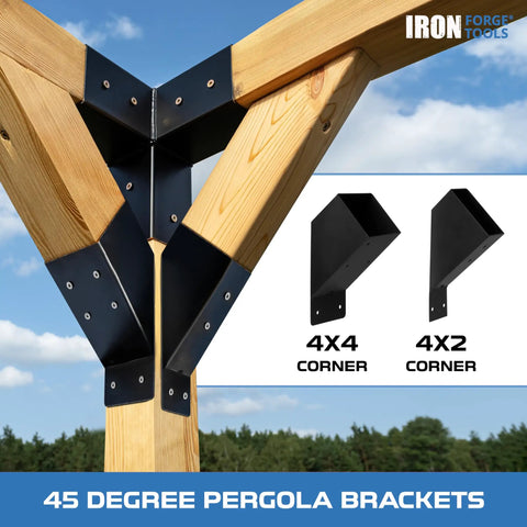 4x4 Pergola Brackets Kit Eight Pack Beefy Powder Coated Steel Corner Braces 45 Degree Angle Supports for DIY Pergola Build
