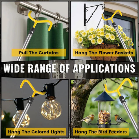 Telescoping Drapery Pull Rod 36 To 63 Inches, Heavy Duty Stainless Steel Curtain Wand With Soft Sponge Grip, Lightweight Extension Pole For Curtains, Black And Yellow used to pull curtains and hang baskets, lights, and bird feeders