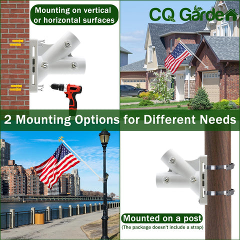 Image showing Sturdy 6 Foot Stainless Steel Garden Flag Pole Kit With Holder For Outdoor Use Includes 3x5 US Flag And Eagle Topper Weatherproof Flagpole For Porch Yard Or Home Exterior with mounting options.