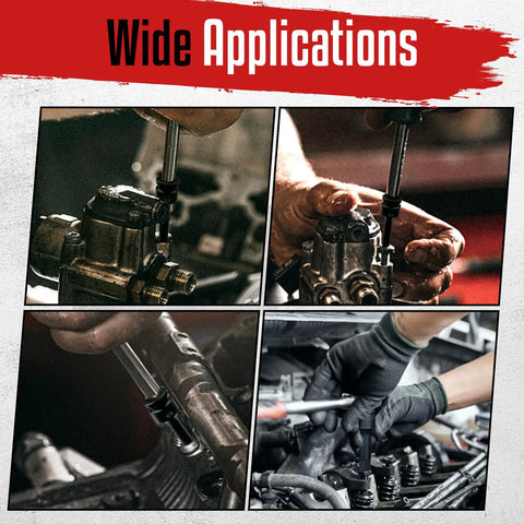 Mechanic using Half Inch Drive Master Impact Hex Bit Set, 20 Piece Hex Driver Socket Set For SAE And Metric on engine parts.