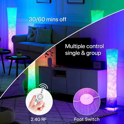 52 Inch RGB Color Changing Floor Lamp With Adjustable Brightness And Color Temperature, Purple Gradient Fabric Lampshade