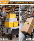 3 In 1 Convertible Hand Truck Folding Aluminum Dolly Cart With 2 Straps, Easy Setup And Smooth Transition Between Modes, Lightweight Yet Built Tough For Moving Boxes, Appliances, And Heavy Loads At Home, Workshop, Or Garage. 600 lb and 250 lb modes shown