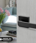 Square Entry Lever Door Handle Set With Key Lock And Locking Lever For Front Door Or Office, Heavy Duty Reversible, Iron Black Finish