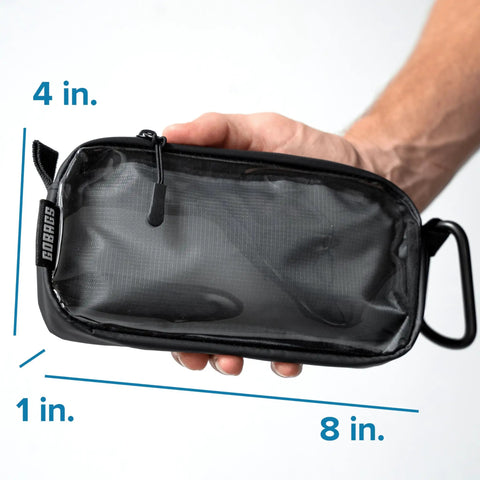 Neo Zipper Gear Organizer Bag For Electronics And Cameras Cable Organizer Pouch, dimensions 8x4x1 inches, held in hand