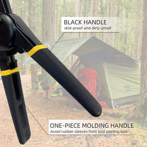 Black handle of 3/8 Inch Grommet Tool Kit Handheld Eyelet Press With Manual Grommet Press Machine, one-piece molding in forest setting