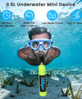 Diver using Zero Point Five L Mini Scuba Tank DOT Certified Reusable Lung Air Tank for Underwater Breathing in shallow water.