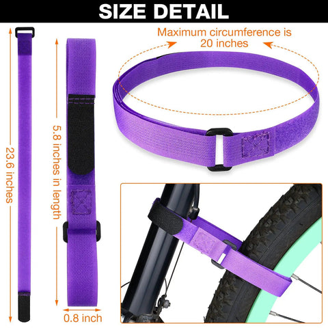 12 Pack Adjustable Bike Rack Straps 23.6 Inch Cinch Straps For Wheel Stabilization And Secure Bicycle Transport Accessories Multi Color Black Purple Red Durable Tie Downs For Hauling size detail