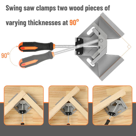 Corner Clamps For Woodworking 2 Pack 90 Degree Right Angle Clamps With Adjustable Swing Jaw Aluminum Alloy Frame holding wood