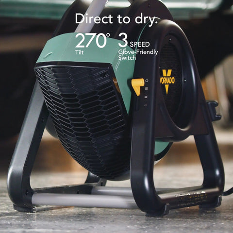 Heavy Duty Air Circulator Fan with 3 Speed High Velocity Blower, 270 Degree Tilt and IP54 Motor in garage setting