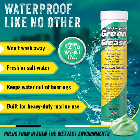 Waterproof Green Grease Tube Set 3oz Three Pack for Grease Gun NLGI 2 Lithium High Temperature Marine Grade Lube