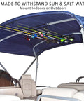 Overhead 12 Rod Fishing Rod Rack, Heavy Duty Steel Overhead Mount for Indoor Outdoor Use, 28 Inch Length on boat canopy