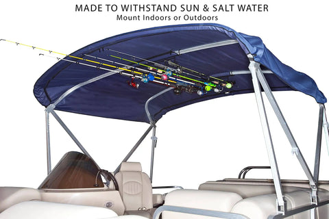 Overhead 12 Rod Fishing Rod Rack, Heavy Duty Steel Overhead Mount for Indoor Outdoor Use, 28 Inch Length on boat canopy