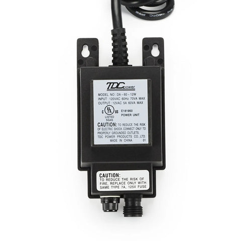 Low-Voltage Pond Lighting Transformer 60-Watt 12-Volt For Water Features And Garden Plug-In Epoxy-Coated Durability 6-Foot Cord Compatible With 3-Way Splitter displayed