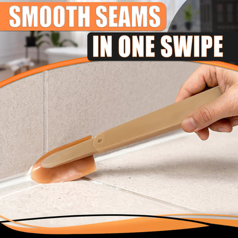 4 Piece Caulking Tool Set For Silicone Sealant And Grout With DIY Friendly Pro Grade Finish For Bathroom Kitchen Tile And Window Reusable Urethane Rubber Tips And ABS Handle Sized 0.78 To 1.73 Inches For A Clean Pro Look being used on tile grout.