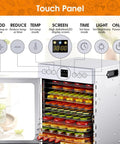 Touch panel of Straight Up Heavy Duty 12 Tray Food Dehydrator for Jerky and Dog Treats with LED display and controls.