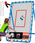 Adjustable Volleyball Rebounder Net 7x4 Ft With PU Volleyball And Stakes, shown in use for multi-sport training.