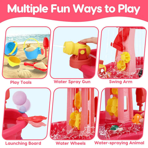 3 Tier Water And Sand Table With Pump For Toddlers To Kids Ages 1 To 8 Outdoor Backyard Splash Play Set, multiple play tools