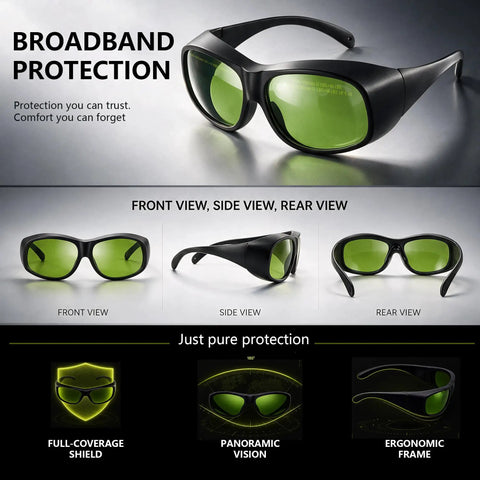 Heavy-Duty Laser Safety Goggles Crafted With Badass OD 6 Plus Eye Shielding Across 808 To 1064 NM Bands For Diode And Nd Yag Systems side view and rear view images