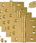 Heavy Duty Ball Bearing Door Hinges 4x4 Inch Solid Brass Matte Satin Brass With Decorative Screw On Tips Included Set Of 48