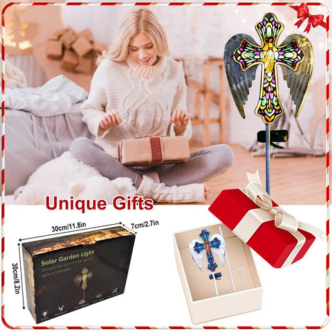 Solar Glass Cross Stake Lights With Angel Wings For Cemetery And Outdoor Garden Pathway Sympathy Remembrance Gift For Mom