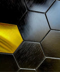 Close-up of Peel And Stick Backsplash Honeycomb Tile Set for Walls Kitchen Bathroom and Fireplace Stainless Steel Look Gold Brushed Black Finish