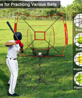 Baseball player using 7x7 Baseball Softball Practice Net With Batting Tee And Bow Frame Backstop Portable Hitting And Pitching Net Kit