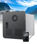 No Fuss Tankless Gas Water Heater Serving Up Instant On The Fly Hot Water For Camper RV Camping with digital control panel.