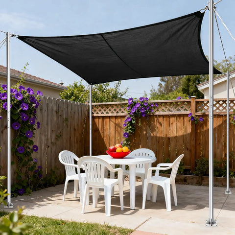 Rugged 2 Inch Stainless Steel Shade Sail Poles Kit With Concrete Base Bracket For Patio And Deck, 9 Ft All Weather Sun Shade Poles System, Easy Install, Heavy Duty Canopy Support
