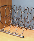 Keep Your Cookware On Deck With This Heavy Duty Pan Organizer Rack Bronze Finish free standing lid holder with five slots.