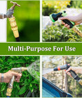 Solid No Leak Three Quarter Inch Garden Hose Quick Connector Set Brass GHT Adapters For Indoor And Outdoor Use shown in various settings.