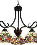 Serenity Victorian Tiffany-Style Dark Bronze 3-Light Mini Chandelier, 22-Inch Wide, Multicolor Glass Crystals, Indoor Hardwired Lighting