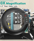 Helping Hands Soldering Station With 10X Magnifying Glass And LED Light Four Magnetic PCB Holder Arms on electronic board.