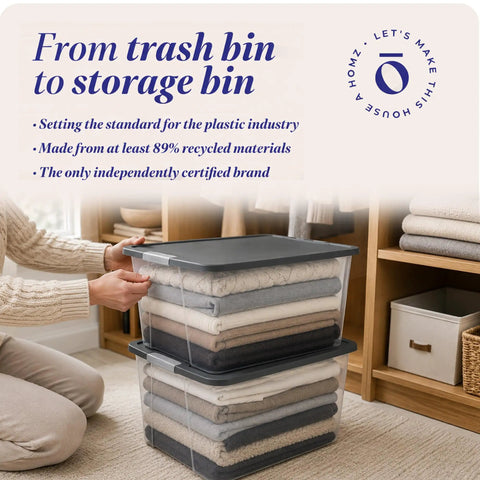 Pro Move Clear Plastic Storage Totes With Secure Gray Locking Lids, 64 Quart Capacity, Big Boy Containers Perfect For Closet Garage And Home Organization, Straight Up Durable And Lowkey Essential, Set Of 2