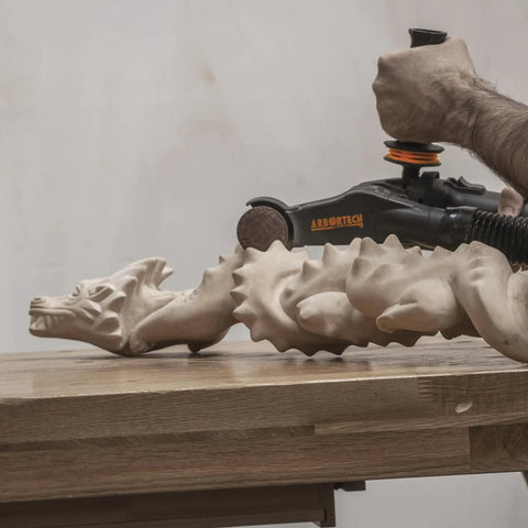 No Nonsense Heavy Hitter 8 Amp Mini Wood Carving Router with Dead Simple Quick Change Tungsten Carbide Blades for Sculpting detailed wood dragon