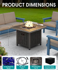 33 Inch Outdoor Propane Fire Pit Table With 50,000 BTU, Lid, Glass Wind Guard, Fire Glass, And HDPE Patio Furniture for cozy outdoor use