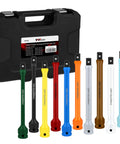 Ten Piece One Half Inch Drive Torque Limiting Extension Bar Set Eight Inch Length 65 To 150 Ft Lbs Range Impact Wrench Compatible Color Coded Lug Nut And Tire Repair Extensions With Storage Case Ideal For Auto DIY And Industrial, case and bars