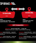 Top Brake pads compatibility chart for SRAM Guide series, highlighting compatible and incompatible models in red.