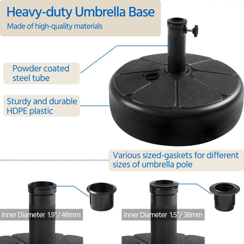 22L Round Water And Sand Filled Umbrella Base Stand No Fuss Free Standing With Built In Handle And Anti Slip Bottom made of HDPE
