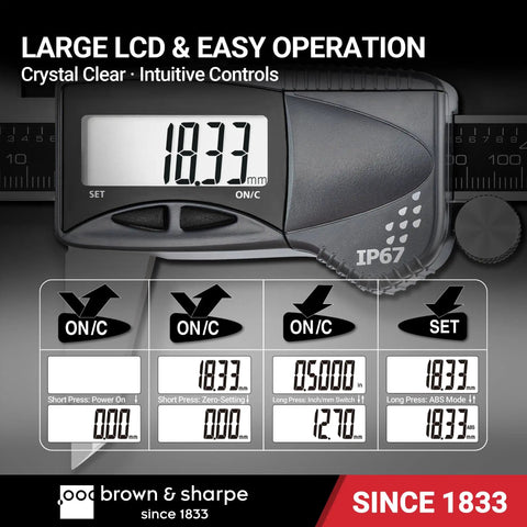 8 Inch Digital Caliper With IP67 Stainless Steel Build, showing large LCD display and intuitive controls for precision measurement
