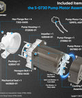 Diagram of water pump and motor assembly for Hoshizaki ice machines with cable, plug, and service kit parts labeled.